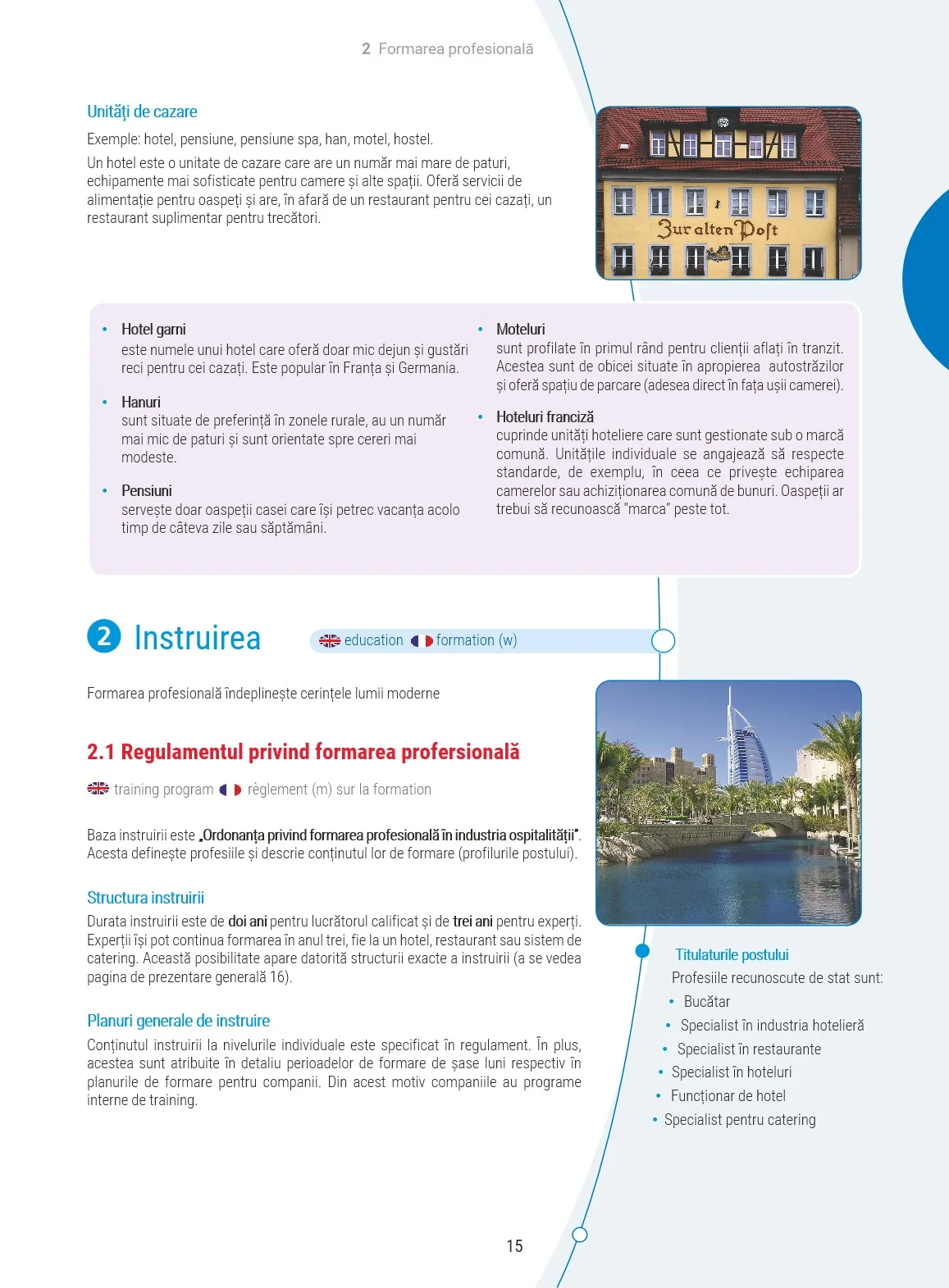 Tipurile de unități de cazare și profilurile de post — capitolul Formarea profesională, pagina 15